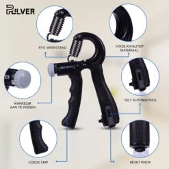 Pulver -Handtrainer 10 To 60kg Met Vingertrainer - Handknijper- Knijphalter - Armtrainer – Gewichten - Hand Knijper Set - Handgripper - Hand Gripper - Grip - Onderarm Trainer - Buigveer – Grip Trainer - Vinger - Hand Spier - Fitness - Zwart -FitForce Outlet Winkel 1200x1200 595