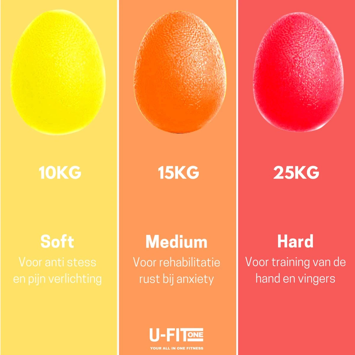 U-Fit One 3 Stuks Stressbal- Stressballen - Fidget - Handtrainer - Handknijper - Knijphalter 2 U-Fit One 3 Stuks Stressbal- Stressballen - Fidget - Handtrainer - Handknijper - Knijphalter - Afbeelding 2