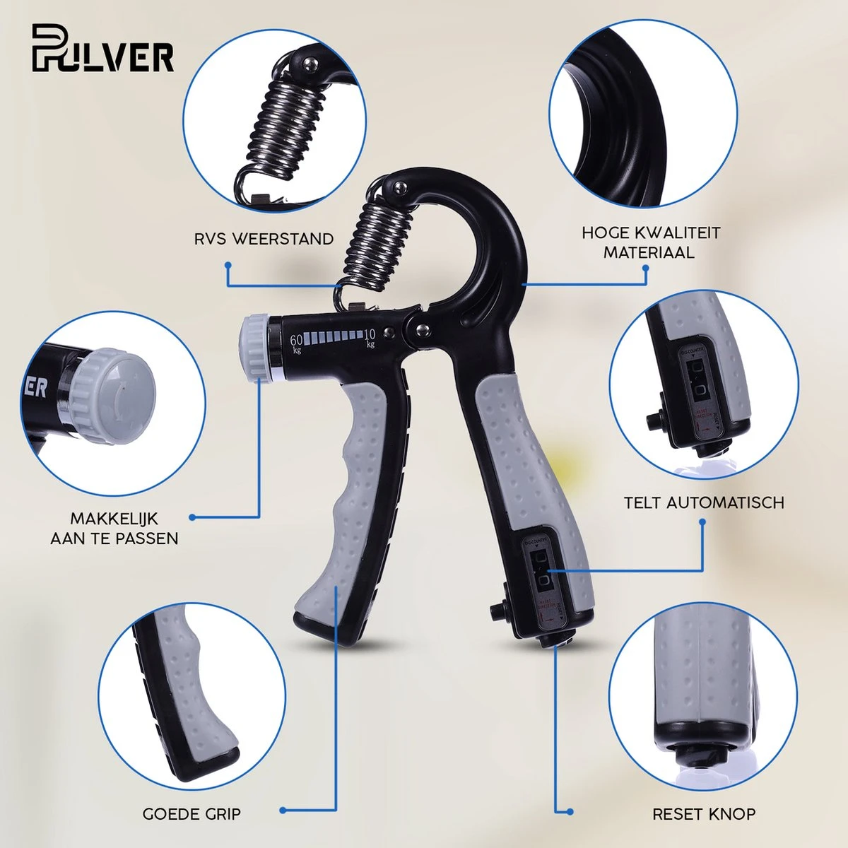 Pulver -Handtrainer 10 To 60kg Met Vingertrainer - Handknijper- Knijphalter - Armtrainer – Gewichten - Hand Knijper Set - Handgripper - Hand Gripper - Grip - Onderarm Trainer - Buigveer – Grip Trainer - Vinger - Hand Spier - Fitness - Grijs 8 Pulver -Handtrainer 10 To 60kg Met Vingertrainer - Handknijper- Knijphalter - Armtrainer – Gewichten - Hand Knijper Set - Handgripper - Hand Gripper - Grip - Onderarm Trainer - Buigveer – Grip Trainer - Vinger - Hand Spier - Fitness - Grijs - Afbeelding 8