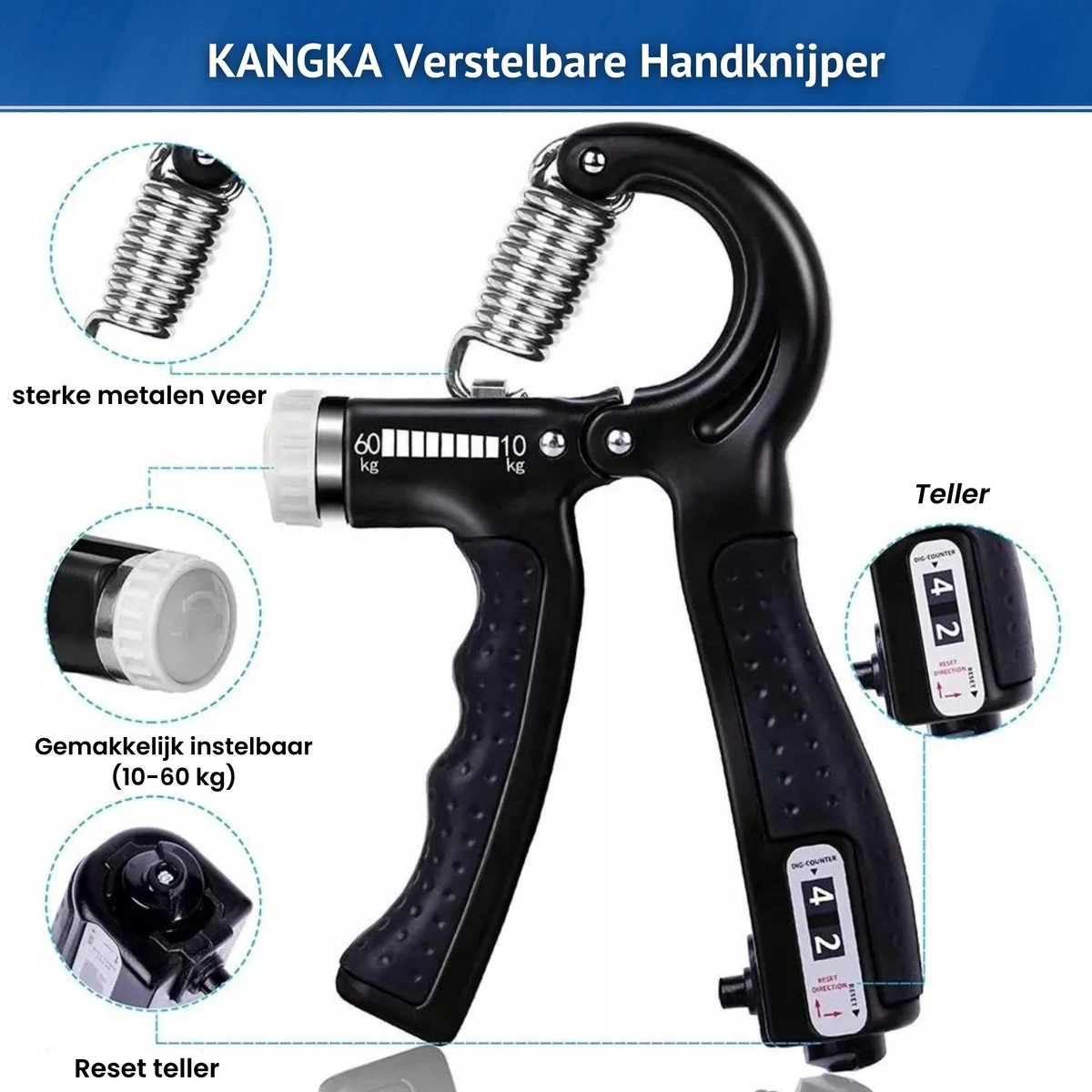 KANGKA 6 Delige Handtrainer Set – Verstelbare Handknijper - Handgrip - Vingertrainer - Onderarm Grip Trainer – Stressbal, Knijphalter, Stretcher & Grip Bal 7 KANGKA 6 Delige Handtrainer Set – Verstelbare Handknijper - Handgrip - Vingertrainer - Onderarm Grip Trainer – Stressbal, Knijphalter, Stretcher & Grip Bal - Afbeelding 7