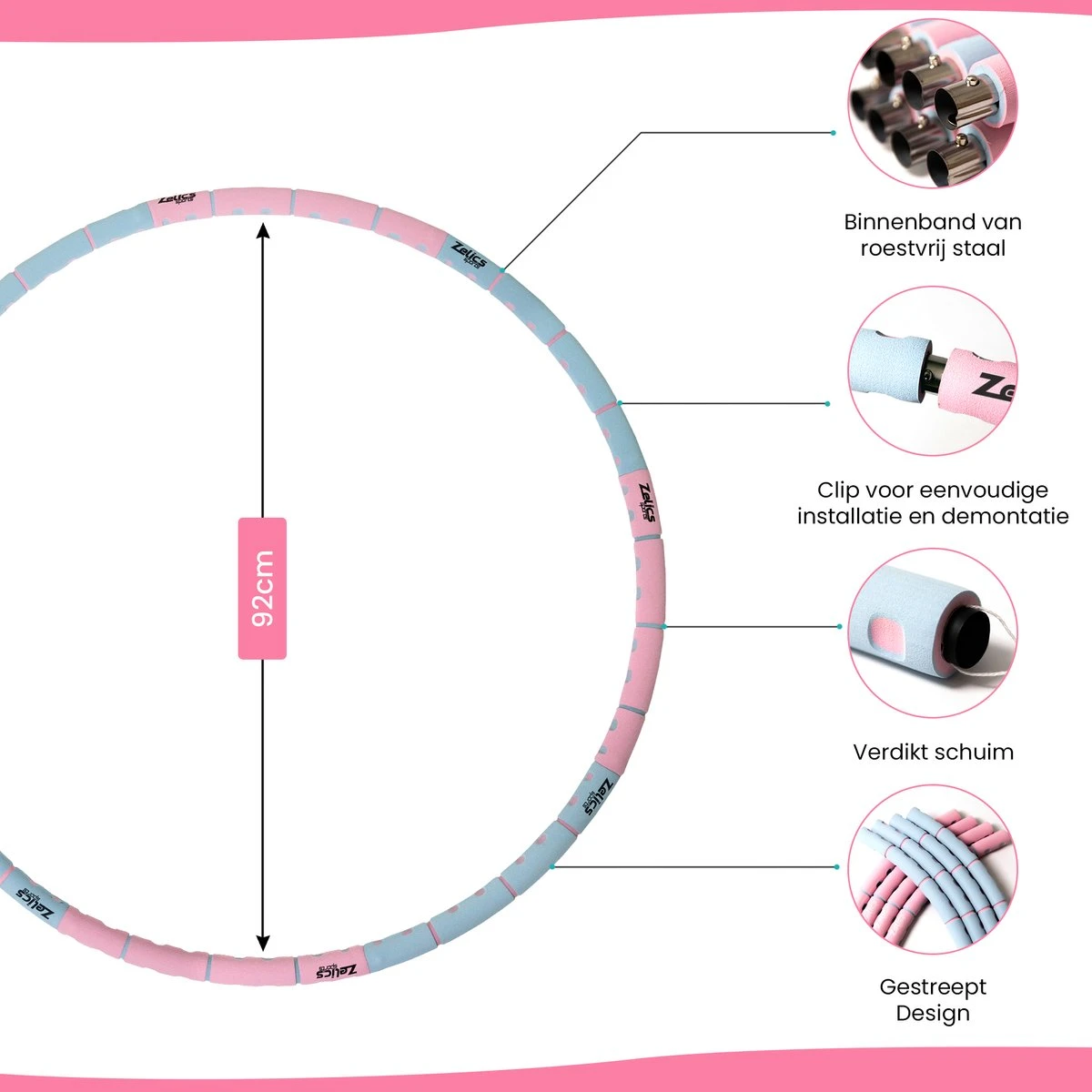 Zelics Sports - Professionele Fitness Hoelahoep Voor Volwassenen Met Gewicht - Gemaakt Van Roestvrij Staal, Zachte Foam En Anti-Zweet Buitenlaag - Sport Hoepel - Hula Hoop - Weight Hoop - Hoepel Fitness - 92cm/1.2 Kg Vulbaar- Inclusief Spingtouw 2 Zelics Sports - Professionele Fitness Hoelahoep Voor Volwassenen Met Gewicht - Gemaakt Van Roestvrij Staal, Zachte Foam En Anti-Zweet Buitenlaag - Sport Hoepel - Hula Hoop - Weight Hoop - Hoepel Fitness - 92cm/1.2 Kg Vulbaar- Inclusief Spingtouw - Afbeelding 2
