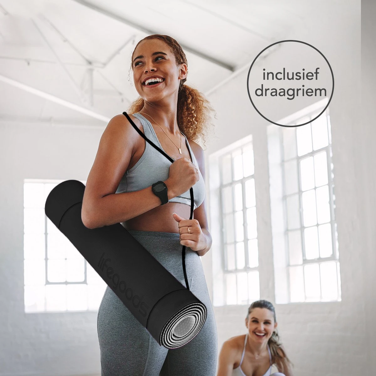 LifeGoods Yogamat - 61x183x0,6cm - Draagriem - Extra Dik - Zwart/Grijs 7 LifeGoods Yogamat - 61x183x0,6cm - Draagriem - Extra Dik - Zwart/Grijs - Afbeelding 7