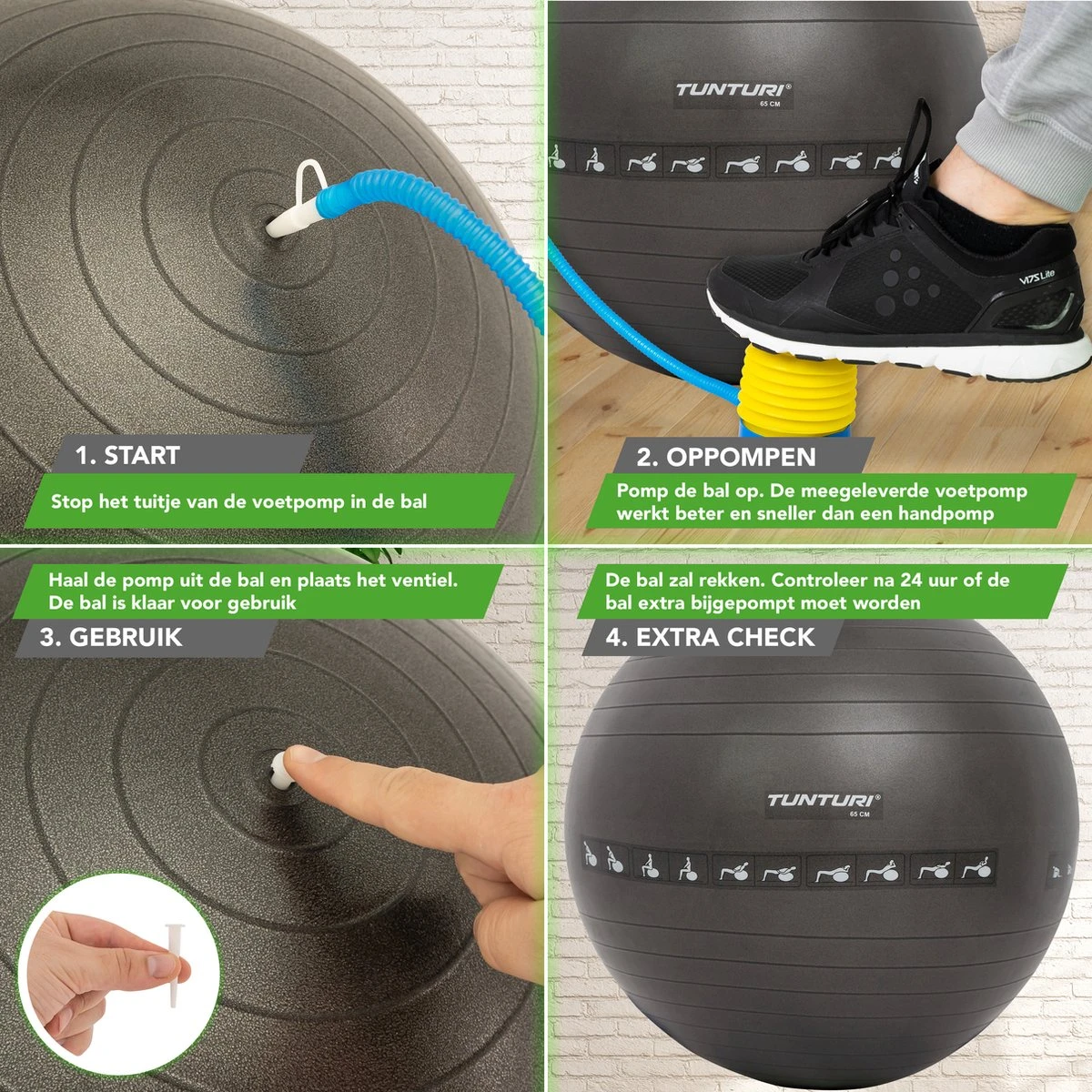 Tunturi Fitnessbal - Gymball - Swiss Ball - 75 Cm - Anti Burst - Inclusief Pomp - Zwart - Incl. Gratis Fitness App 3 Tunturi Fitnessbal - Gymball - Swiss Ball - 75 Cm - Anti Burst - Inclusief Pomp - Zwart - Incl. Gratis Fitness App - Afbeelding 3