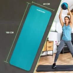Tunturi Fitnessmat - Yogamat - Sportmat Gemaakt Van Zacht NBR Materiaal - 180 X 60 X 1,5cm - Turquoise- Incl. Gratis Fitness App -FitForce Outlet Winkel 1200x1200 931