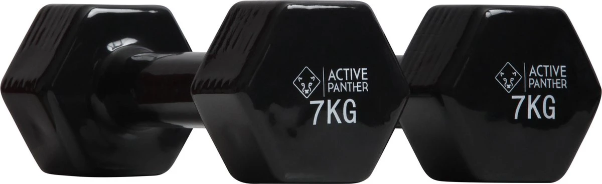 Active Panther Dumbbell Set 2 X 7 KG - 14 Kg Totaal - Vinyl - Zwart 2 Active Panther Dumbbell Set 2 X 7 KG - 14 Kg Totaal - Vinyl - Zwart - Afbeelding 2