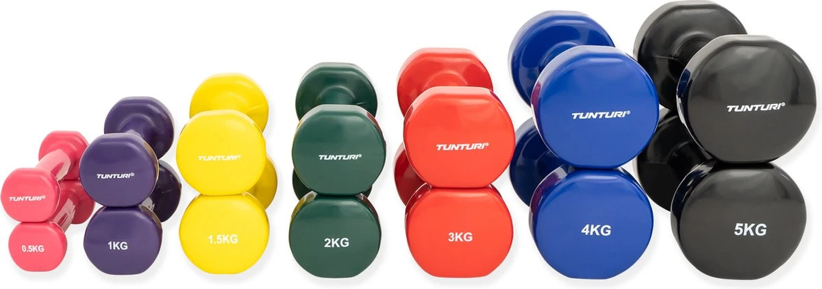 Tunturi Dumbbell Set - 2 X 2,0 Kg - Vinyl - Groen - Incl. Gratis Fitness App 4 Tunturi Dumbbell Set - 2 X 2,0 Kg - Vinyl - Groen - Incl. Gratis Fitness App - Afbeelding 4