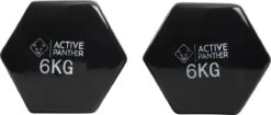 Active Panther Dumbbell Set 2 X 6 KG - 12 Kg Totaal - Vinyl - Zwart -FitForce Outlet Winkel 1200x510