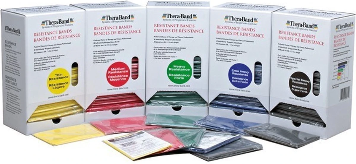 Thera-Band Thera Band, Oefenbanden, Set Van 3, 1.5 Meter Per Kleur, Geel, Rood, Groen, 1 Thera-Band Thera Band, Oefenbanden, Set Van 3, 1.5 Meter Per Kleur, Geel, Rood, Groen,