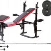 Halterbank INC. 50 Kg GEWICHTEN - Sportbank - Fitnessbank + Halterschijven + 1 Halterstang + 2 Dumbbells - Multifunctioneel - Volledig Instelbaar - Opklapbaar