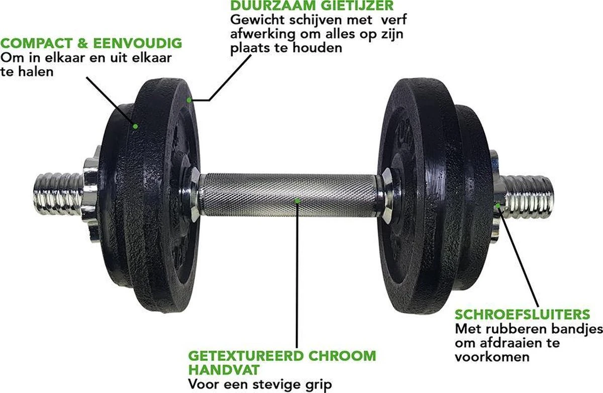 Tunturi Gewichten Gietijzer Totaal 20kg - Halterset Met Schroefsluiting - Dumbbell Set - 2 Halterstangen - 30mm - Incl. Gratis Fitness App 5 Tunturi Gewichten Gietijzer Totaal 20kg - Halterset Met Schroefsluiting - Dumbbell Set - 2 Halterstangen - 30mm - Incl. Gratis Fitness App - Afbeelding 5