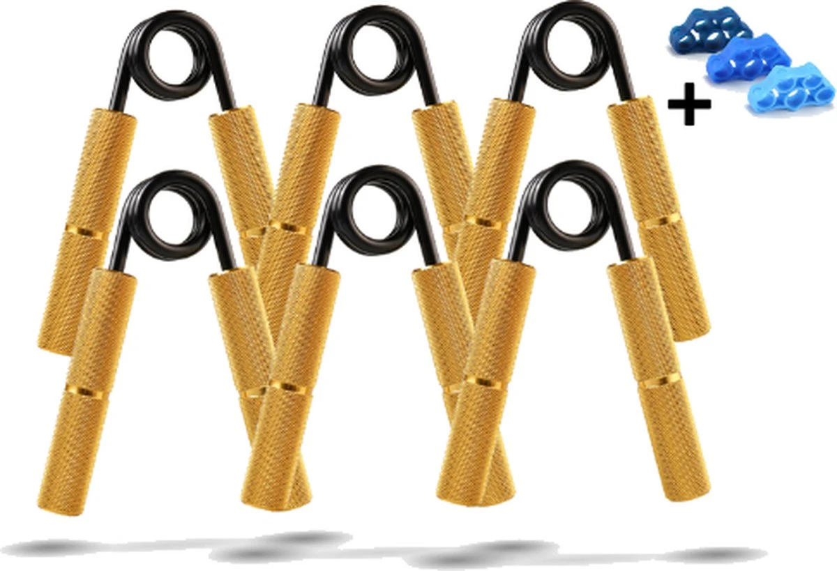 Gouden Grip Handknijper 6-Delige Premium Set 23-135kg + E-book - Handtrainer - Handgrippers - Handknijper Fitness - Knijphalter - Onderarm Trainer - Handtrainer - Heavy Grip - Buigveer 1 Gouden Grip Handknijper 6-Delige Premium Set 23-135kg + E-book - Handtrainer - Handgrippers - Handknijper Fitness - Knijphalter - Onderarm Trainer - Handtrainer - Heavy Grip - Buigveer