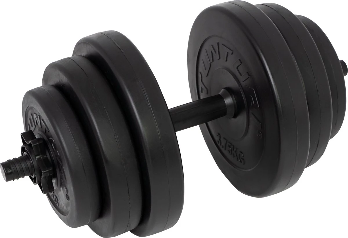 Tunturi Dumbbellset - Halterset - Totaal 15 Kg - Zwart Vinyl - Incl. Gratis Fitness App 1 Tunturi Dumbbellset - Halterset - Totaal 15 Kg - Zwart Vinyl - Incl. Gratis Fitness App