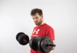 Dumbbellset 25 Kg Met Halterstang - Dumbbells Verstelbaar - Halterset - Fitness Gewichten Set - Rood/zwart -FitForce Outlet Winkel 1200x836