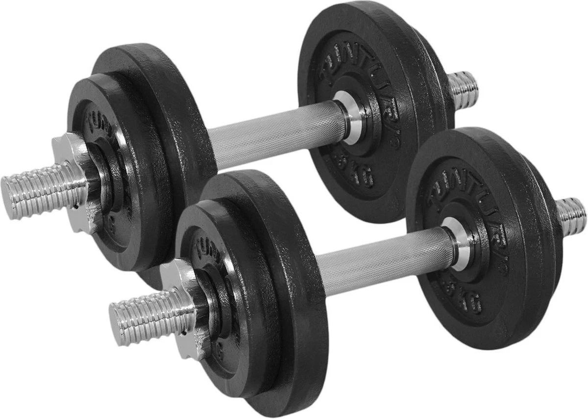 Tunturi Gewichten Gietijzer Totaal 20kg - Halterset Met Schroefsluiting - Dumbbell Set - 2 Halterstangen - 30mm - Incl. Gratis Fitness App 1 Tunturi Gewichten Gietijzer Totaal 20kg - Halterset Met Schroefsluiting - Dumbbell Set - 2 Halterstangen - 30mm - Incl. Gratis Fitness App