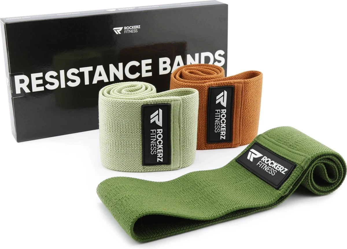 Weerstandsbanden - Booty Band - Resistance Band - Fitness Elastiek Army - 3 Stuks Met Opbergzakje Van Rockerz Fitness® 1 Weerstandsbanden - Booty Band - Resistance Band - Fitness Elastiek Army - 3 Stuks Met Opbergzakje Van Rockerz Fitness®