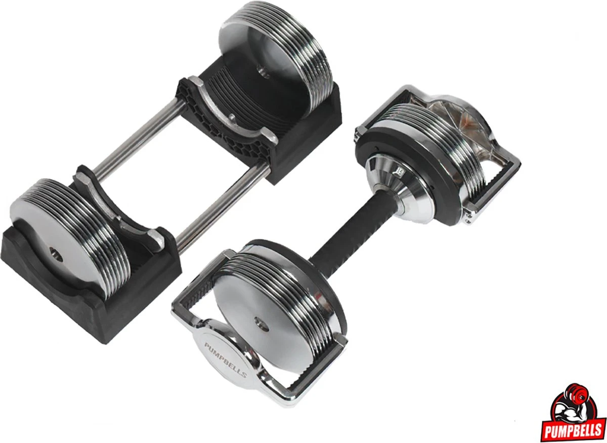 PUMPBELLS - Verstelbare Dumbbell - 3kg T/m 32kg - 30 DUMBBELLS IN ÉÉN! - Professionele Halter 4 PUMPBELLS - Verstelbare Dumbbell - 3kg T/m 32kg - 30 DUMBBELLS IN ÉÉN! - Professionele Halter - Afbeelding 4