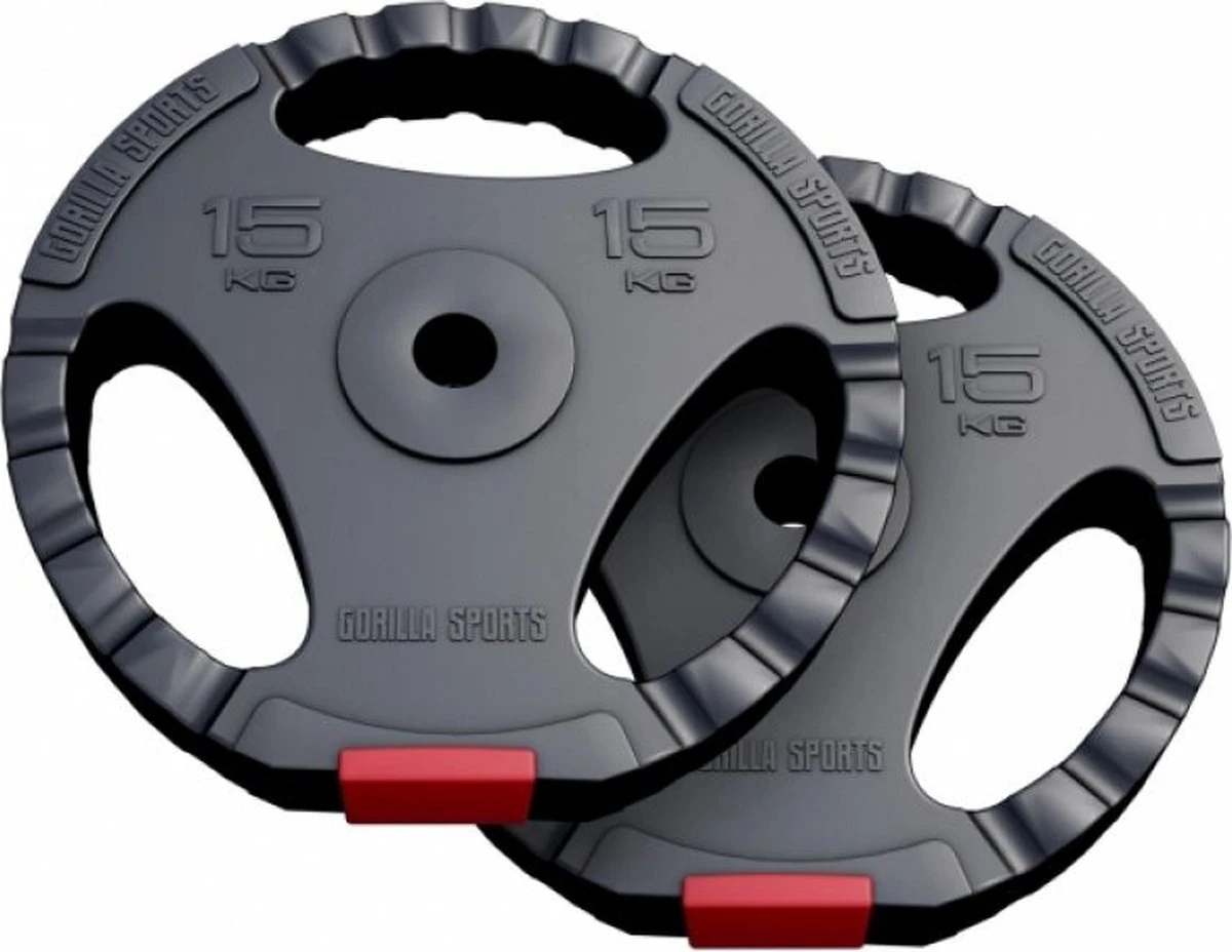 Gorilla Sports Halterschijven Set - 2 X 15 Kg - Gripper Kunststof - 30 Mm - Handgreep 3 Gorilla Sports Halterschijven Set - 2 X 15 Kg - Gripper Kunststof - 30 Mm - Handgreep - Afbeelding 3