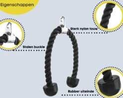 Merkloos Tricep Rope - Trekkoord Voor Krachtstation - Zwart - Nylon 70 CM -FitForce Outlet Winkel 1200x959 6