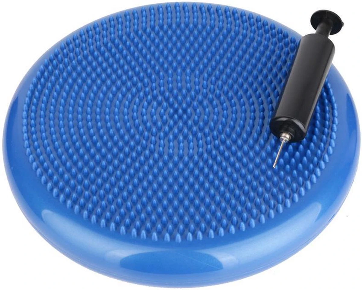 Wiebelkussen + Pomp - Balanskussen - Balansbord - Volwassenen En Kinderen - Met Pomp - 34CM - Blauw 1 Wiebelkussen + Pomp - Balanskussen - Balansbord - Volwassenen En Kinderen - Met Pomp - 34CM - Blauw