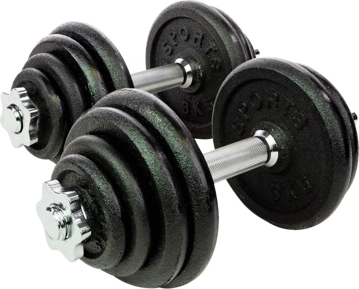 RS Sports Dumbellset - Halterset Met Gewichten - Totaal 30 Kg - 2 Stangen - Zwart 1 RS Sports Dumbellset - Halterset Met Gewichten - Totaal 30 Kg - 2 Stangen - Zwart