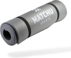 Matchu Sports - Fitnessmat - Yogamat - Sportmat - Fitness Mat - Met Draagkoord - 180 Cm X 60 Cm X 0,9 Cm - Grijs - NBR