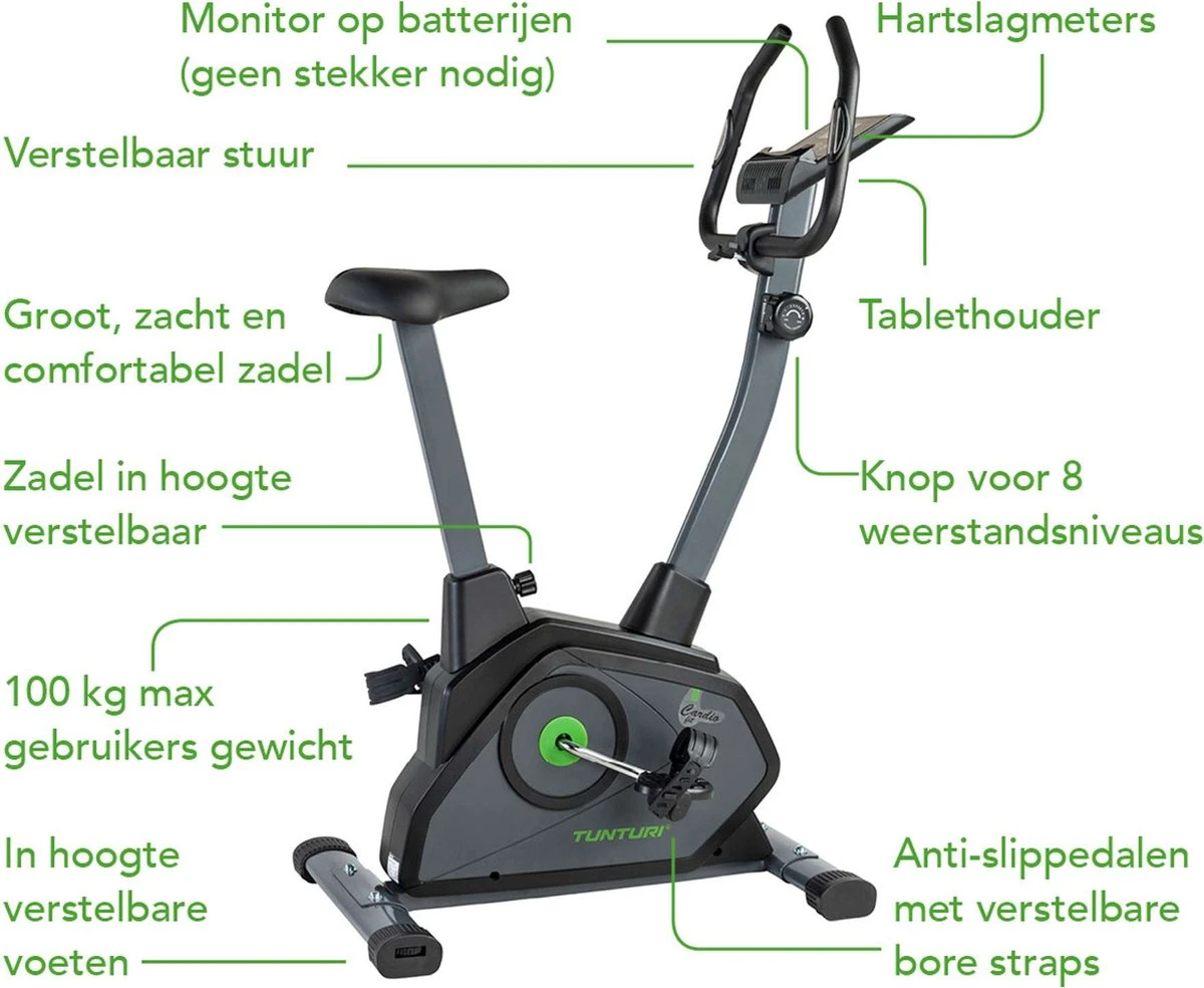 Tunturi Cardio Fit B35 Hometrainer - Fitnessfiets - 8 Weerstandsniveaus - Hartslagmonitor - Ergonomisch - Verstelbaar Stuur - Transportwielen 11 Tunturi Cardio Fit B35 Hometrainer - Fitnessfiets - 8 Weerstandsniveaus - Hartslagmonitor - Ergonomisch - Verstelbaar Stuur - Transportwielen - Afbeelding 11