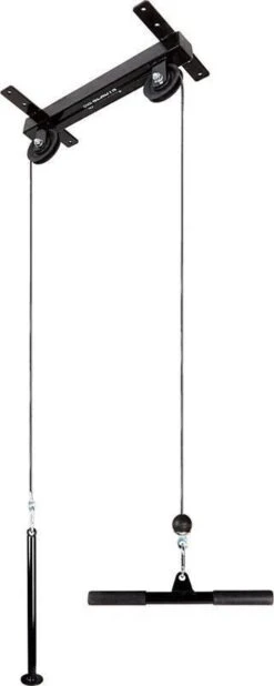 ScSPORTS® Lat Pulley - Fitness Kabelsysteem - Incl. Handgreep - Voor Plafondmontage - Zwart - Krachttraining