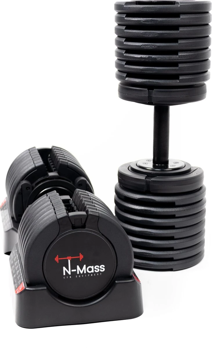 N Mass Verstelbare Dumbells Set - 34 Kg Gewichten - Hoogwaardige Fitness Dumbbells - Pro-Flex Dumbbell Set 1 N Mass Verstelbare Dumbells Set - 34 Kg Gewichten - Hoogwaardige Fitness Dumbbells - Pro-Flex Dumbbell Set