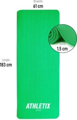 Athletix® Premium NBR Fitnessmat - Yogamat - 183 X 61 X 1.5 Cm - Met Draagriem En Draagtas - Groen 10 Athletix® Premium NBR Fitnessmat - Yogamat - 183 X 61 X 1.5 Cm - Met Draagriem En Draagtas - Groen -FitForce Outlet Winkel 771x1200