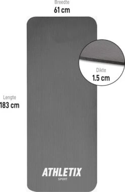 Athletix®‎ Premium NBR Fitnessmat - 183 X 61 X 1.5 Cm - Yogamat Met Draagriem En Draagtas - Grijs -FitForce Outlet Winkel 782x1200