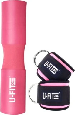 U Fit One Barbell Pad & 2 Stuks Ankle Straps Set - Enkelband - Ankle Cuff Strap - Enkel Strap - Billen Trainer - Nekbeschermer - Barpad - Squat Sponge Bar Pad - Schouderpad - Halterstang - Lunges - Hip Thrust - Roze