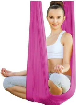 Yoga Aerial Swing Hangmat Compleet Systeem Met 3 Sets Handgrepen Gewicht Tot 300kg Roze