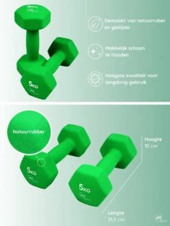 JPS Sports® Dumbells - Gewichten - Dumbells 5kg - Dumbells Set 2 X 5 Kg - Zeshoekig - Duurzaam - Groen -FitForce Outlet Winkel 902x1200 1