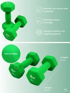 JPS Sports® Dumbells - Gewichten - Dumbells 4kg - Dumbells Set 2 X 4 Kg - Zeshoekig - Duurzaam - Groen -FitForce Outlet Winkel 902x1200 2