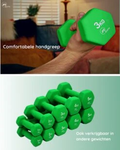 JPS Sports® Dumbells - Gewichten - Dumbells 3kg - Dumbells Set 2 X 3 Kg - Zeshoekig - Duurzaam - Groen -FitForce Outlet Winkel 960x1200 1