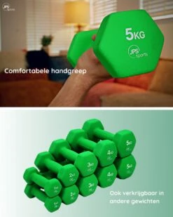 JPS Sports® Dumbells - Gewichten - Dumbells 5kg - Dumbells Set 2 X 5 Kg - Zeshoekig - Duurzaam - Groen -FitForce Outlet Winkel 960x1200 3