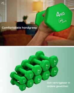 JPS Sports® Dumbells - Gewichten - Dumbells 4kg - Dumbells Set 2 X 4 Kg - Zeshoekig - Duurzaam - Groen -FitForce Outlet Winkel 960x1200 5