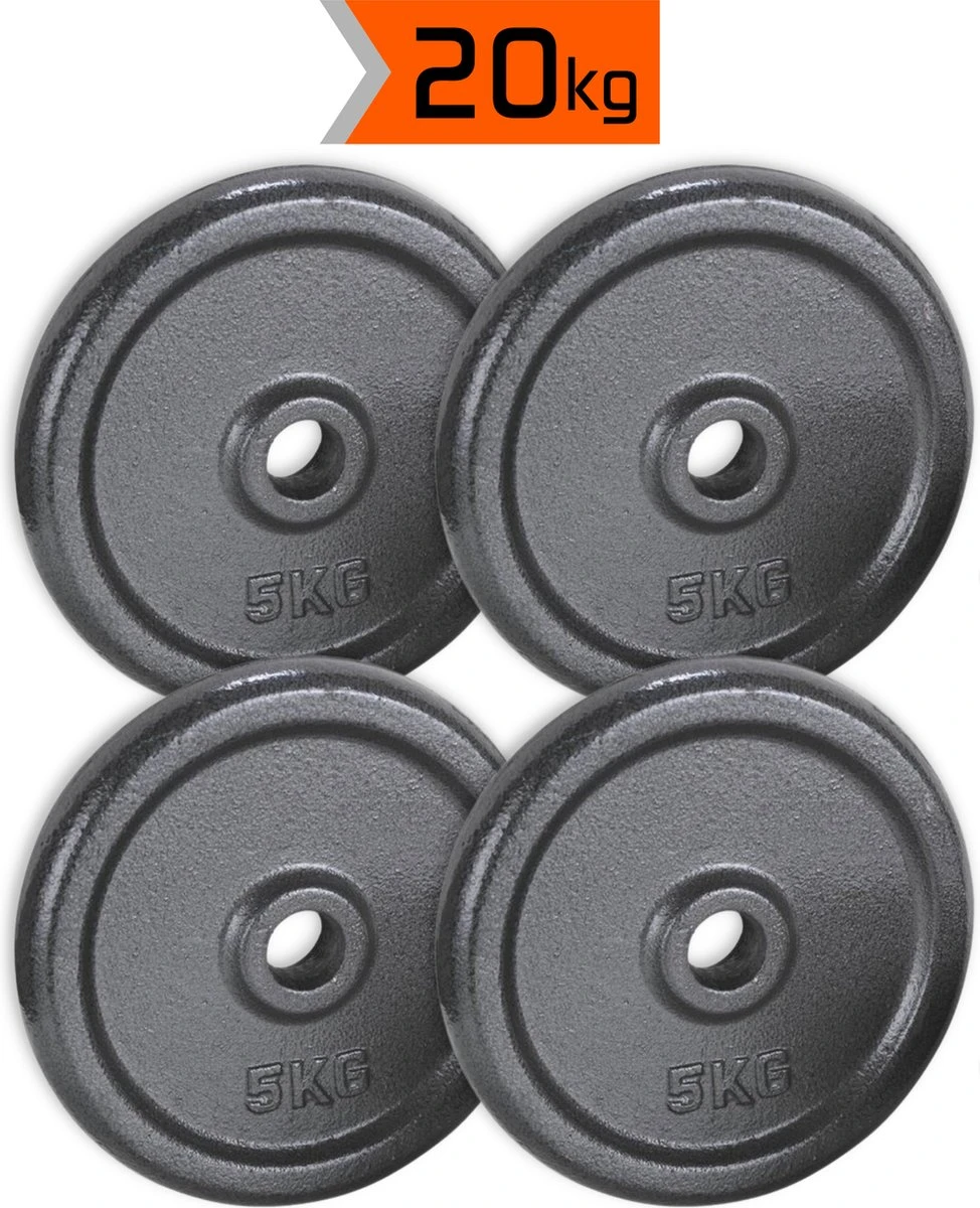 4x5kg Halterschijven Set - 20kg - Gietijzer - 30mm - Gewichten - 5kg - Halterset 1 4x5kg Halterschijven Set - 20kg - Gietijzer - 30mm - Gewichten - 5kg - Halterset