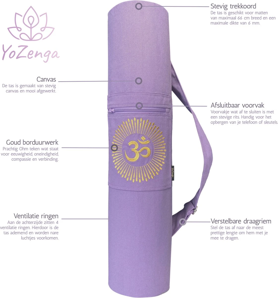 YoZenga Yogatas | Ohm Lovely Lilac Met Trekkoord | Sporttas | Yoga Koker Tas 3 YoZenga Yogatas | Ohm Lovely Lilac Met Trekkoord | Sporttas | Yoga Koker Tas - Afbeelding 3