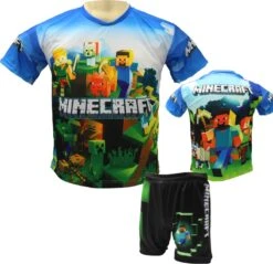 Merkloos Minecraft Shirt + Broek Set | Alle Maten | PS4 / Nintendo Switch / Lego Minecraft Game | Sport/Gym Kleding | Maat 140