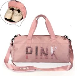 Merkloos Pink Duffel Bag Medium Dames Sporttas - 25 Liter - Roze - M