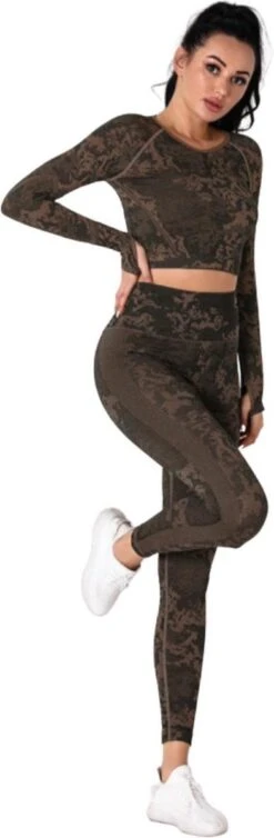 Merkloos Sportoutfit - Sportkleding Set Dames - Yoga Kleding - Sport BH - Sportlegging Dames - Sport Top - High Waist Legging Dames - Camouflage Kleding - Dames Kleding - Panterprint - Luipaard - Legging & Shapewear Dames | Top + Legging | Goud | Maat S -FitForce Outlet Winkel 393x1200 1