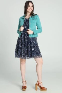 Cassis Kort, Effen Jeansjasje Met Daimlook En Knopen -FitForce Outlet Winkel 808x1200