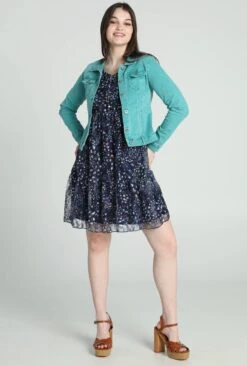 Cassis Kort, Effen Jeansjasje Met Daimlook En Knopen -FitForce Outlet Winkel 809x1200